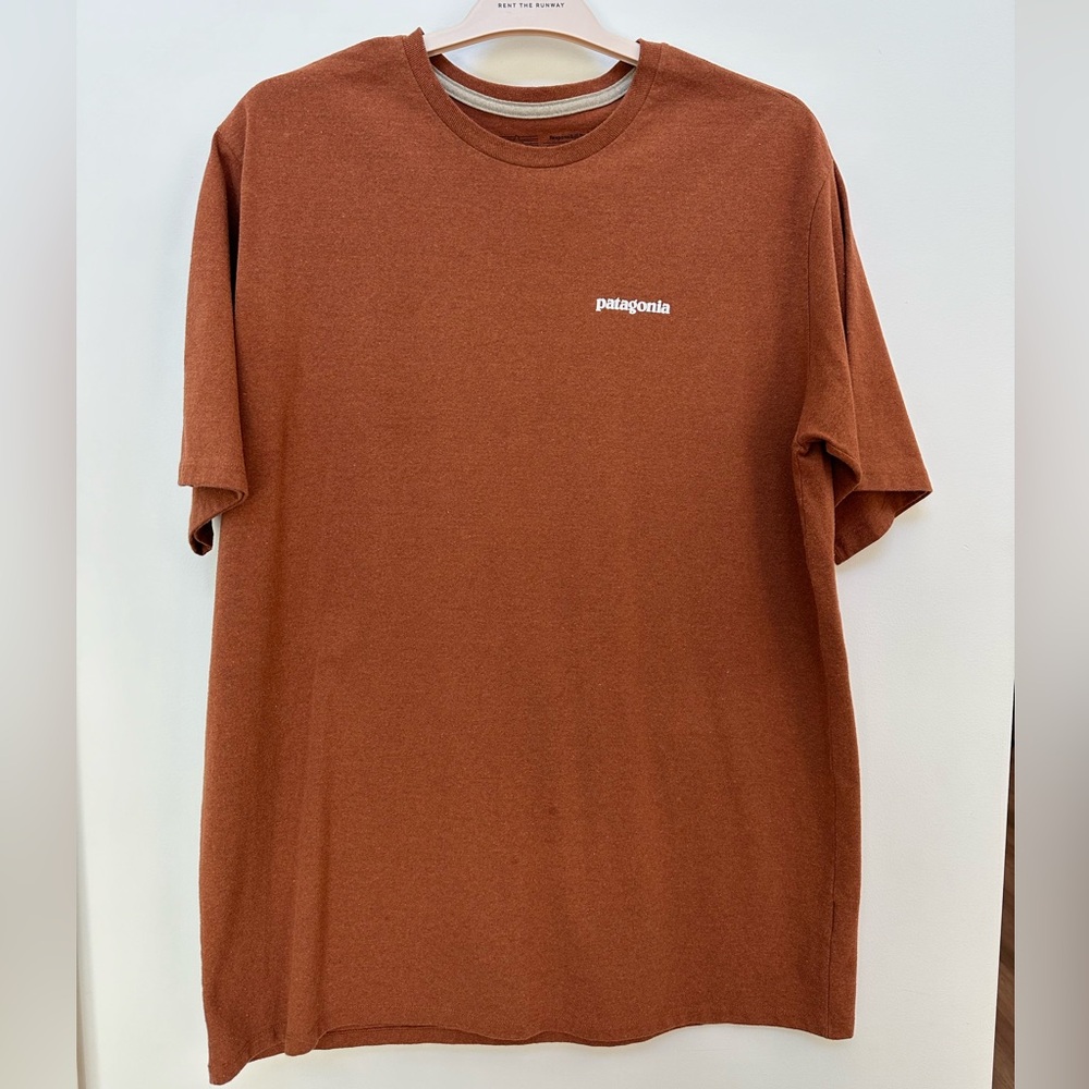 Patagonia Men's Short Sleeve T‑Shirt Rust Brown with Small White Logo